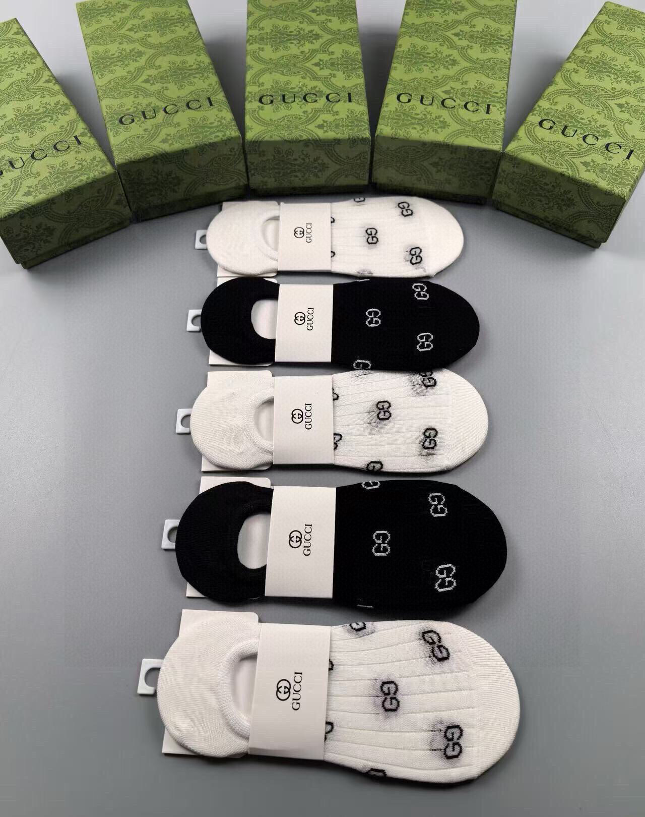  🆕Gucci · 古奇❗️G家新品女款隐形袜子❗️【一盒五双】提花经典标志，纯棉材质，超舒适超美腻❗️