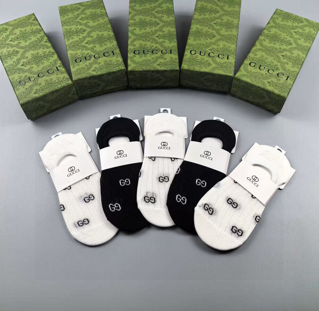  🆕Gucci · 古奇❗️G家新品女款隐形袜子❗️【一盒五双】提花经典标志，纯棉材质，超舒适超美腻❗️