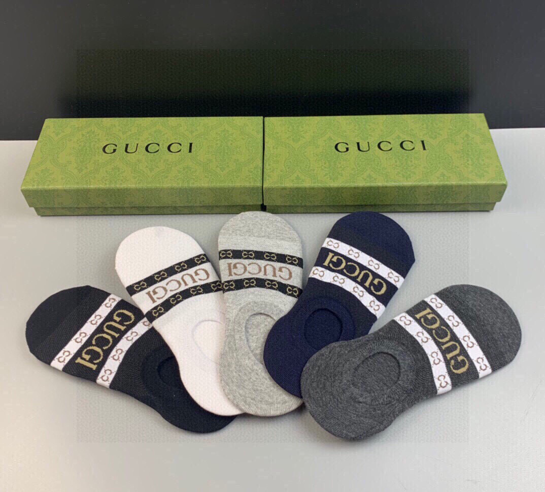  🆕Gucci · 古奇❗️G家新品男款隐形袜子❗️【一盒五双】提花经典Ｇ家标志，纯棉材质，超舒适超美腻