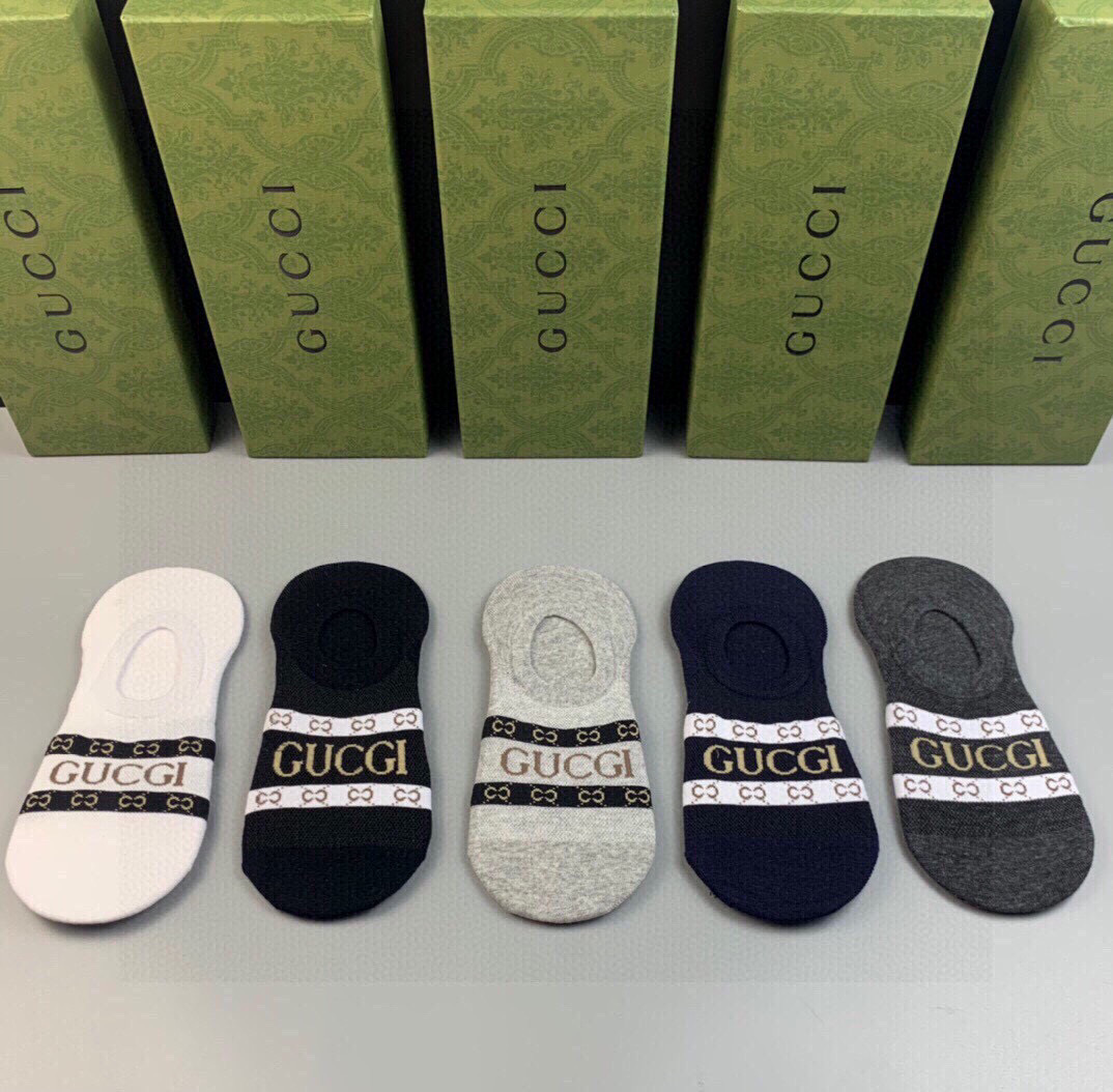  🆕Gucci · 古奇❗️G家新品男款隐形袜子❗️【一盒五双】提花经典Ｇ家标志，纯棉材质，超舒适超美腻