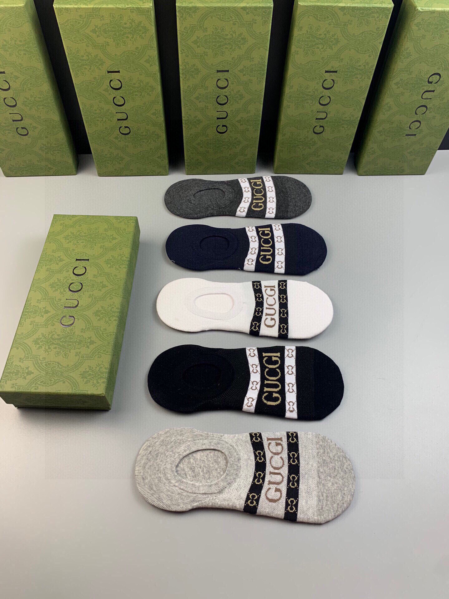  🆕Gucci · 古奇❗️G家新品男款隐形袜子❗️【一盒五双】提花经典Ｇ家标志，纯棉材质，超舒适超美腻
