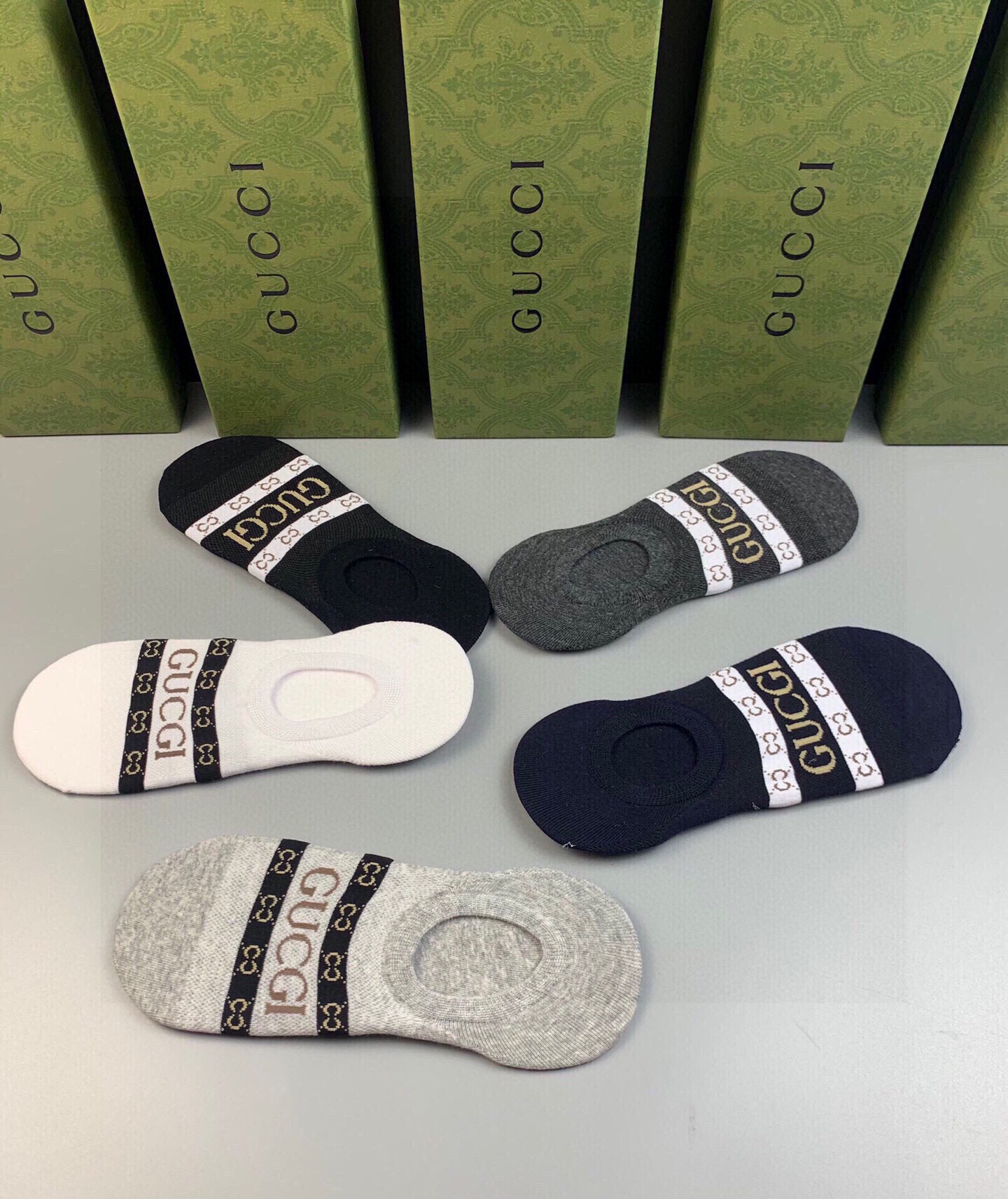  🆕Gucci · 古奇❗️G家新品男款隐形袜子❗️【一盒五双】提花经典Ｇ家标志，纯棉材质，超舒适超美腻