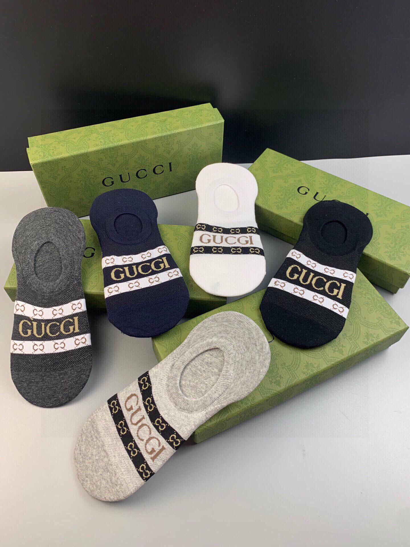 🆕Gucci · 古奇❗️G家新品男款隐形袜子❗️【一盒五双】提花经典Ｇ家标志，纯棉材质，超舒适超美腻