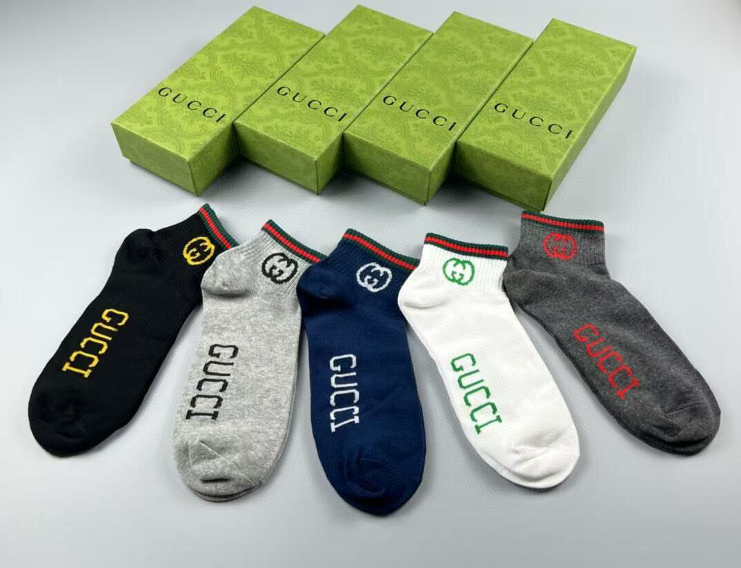  🆕Gucci · 古奇❗️G家新品短袜❗️【一盒五双】提花经典标志，超级nice，实物超漂亮，超火爆小