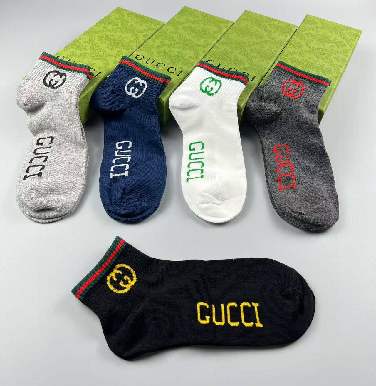  🆕Gucci · 古奇❗️G家新品短袜❗️【一盒五双】提花经典标志，超级nice，实物超漂亮，超火爆小
