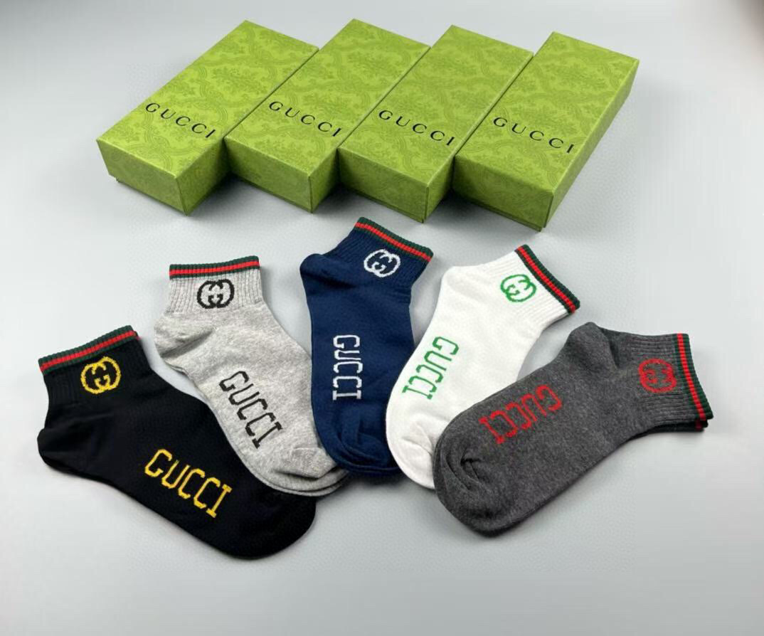  🆕Gucci · 古奇❗️G家新品短袜❗️【一盒五双】提花经典标志，超级nice，实物超漂亮，超火爆小
