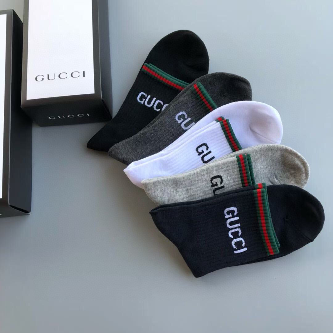  🆕Gucci · 古奇❗️大G家男款袜子❗️【一盒五双】红绿条搭配品牌全称logo，特显高大上，纯棉材