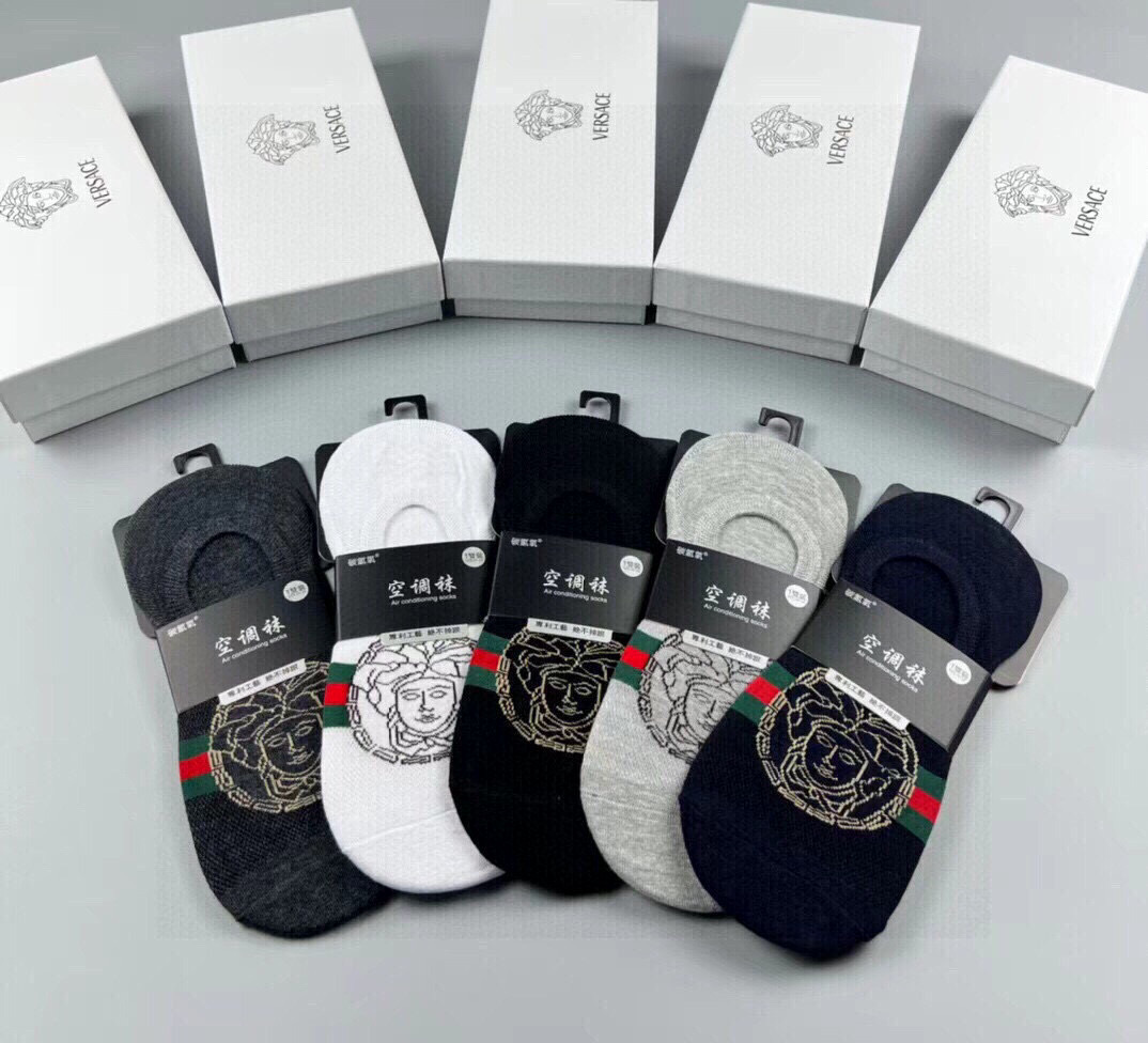  🆕Versace · 范思哲❗️新品男款隐形船袜❗️【一盒五双】纯棉材质织造，超柔软舒适，提花经典美人