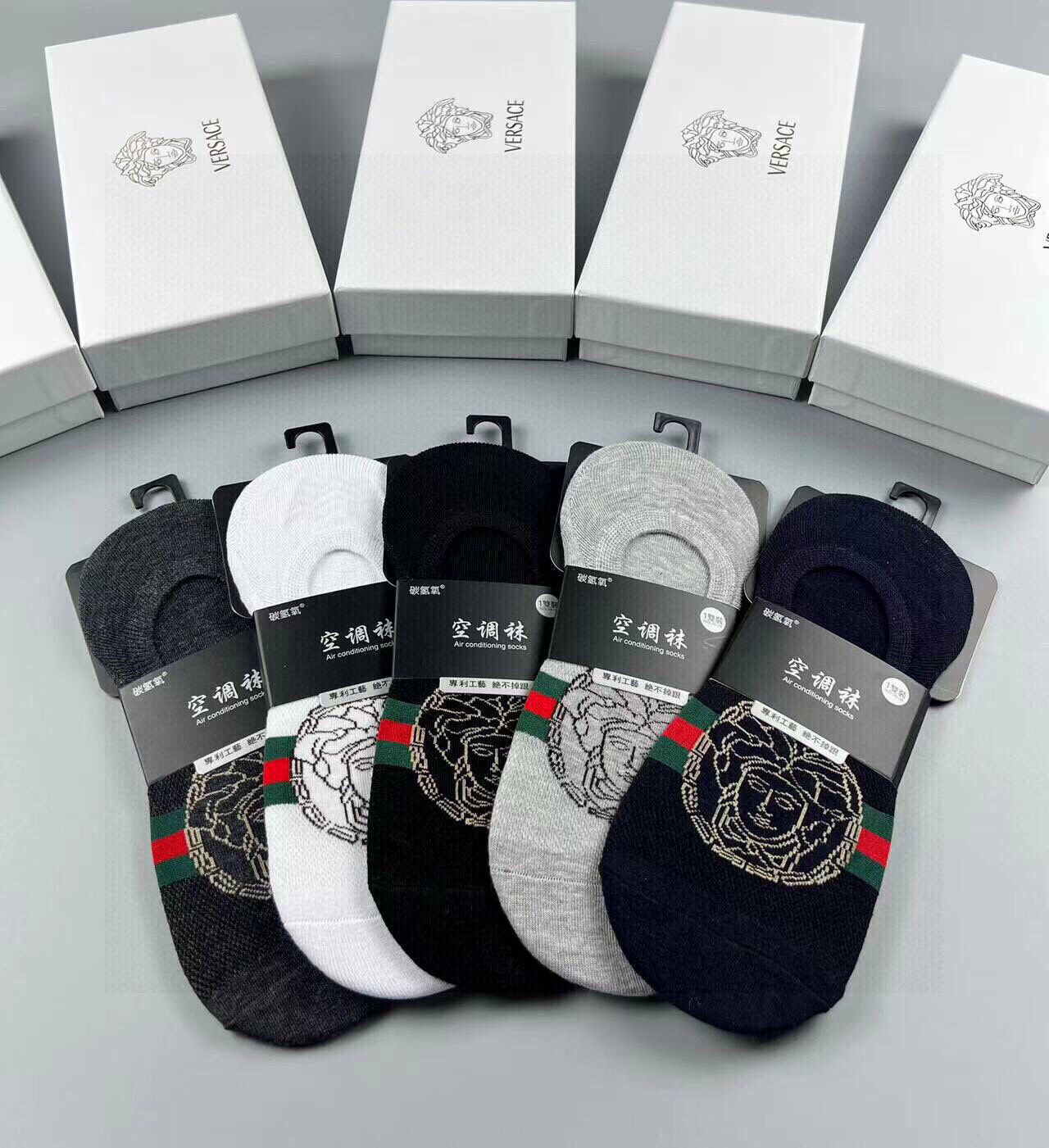  🆕Versace · 范思哲❗️新品男款隐形船袜❗️【一盒五双】纯棉材质织造，超柔软舒适，提花经典美人