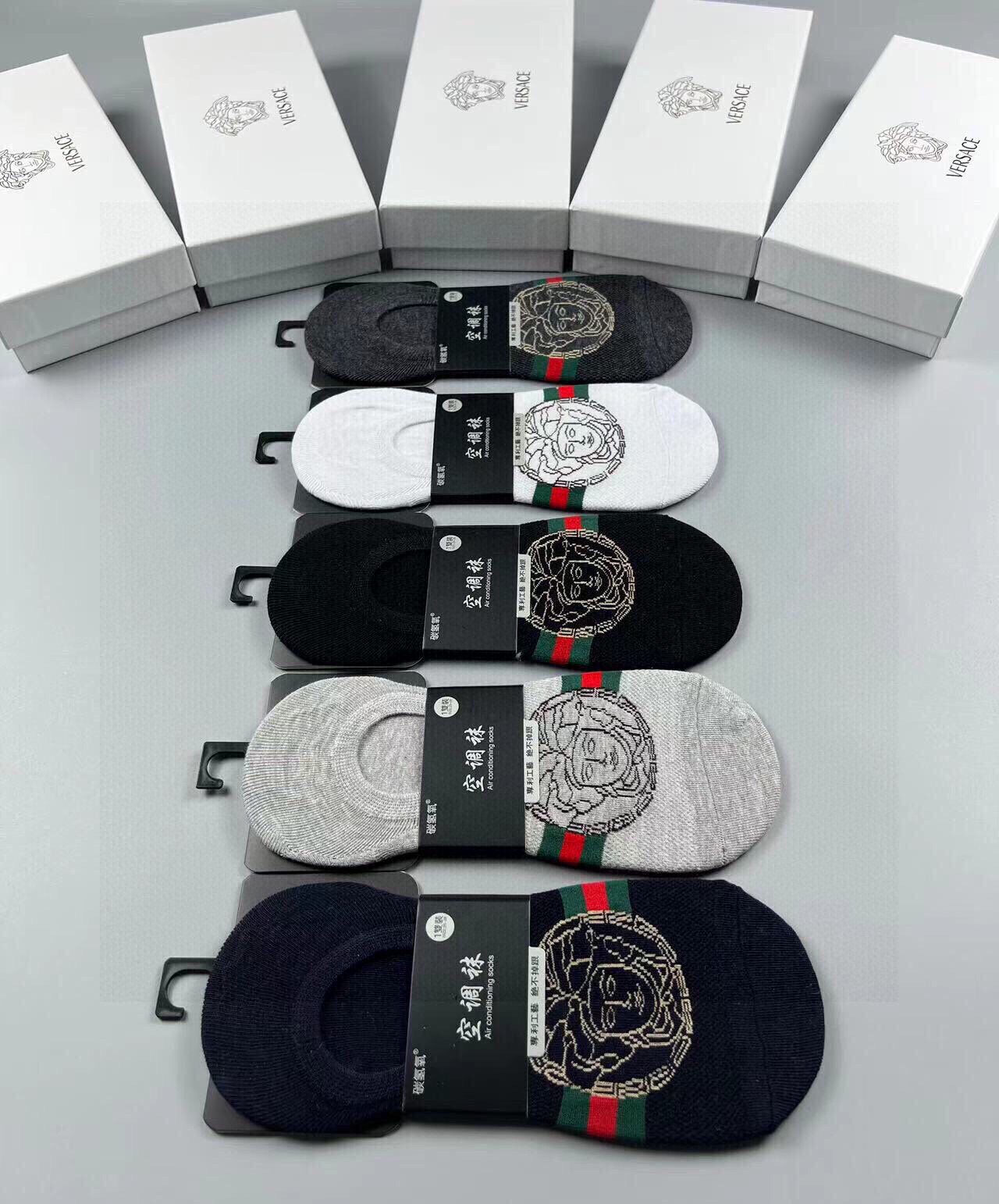  🆕Versace · 范思哲❗️新品男款隐形船袜❗️【一盒五双】纯棉材质织造，超柔软舒适，提花经典美人