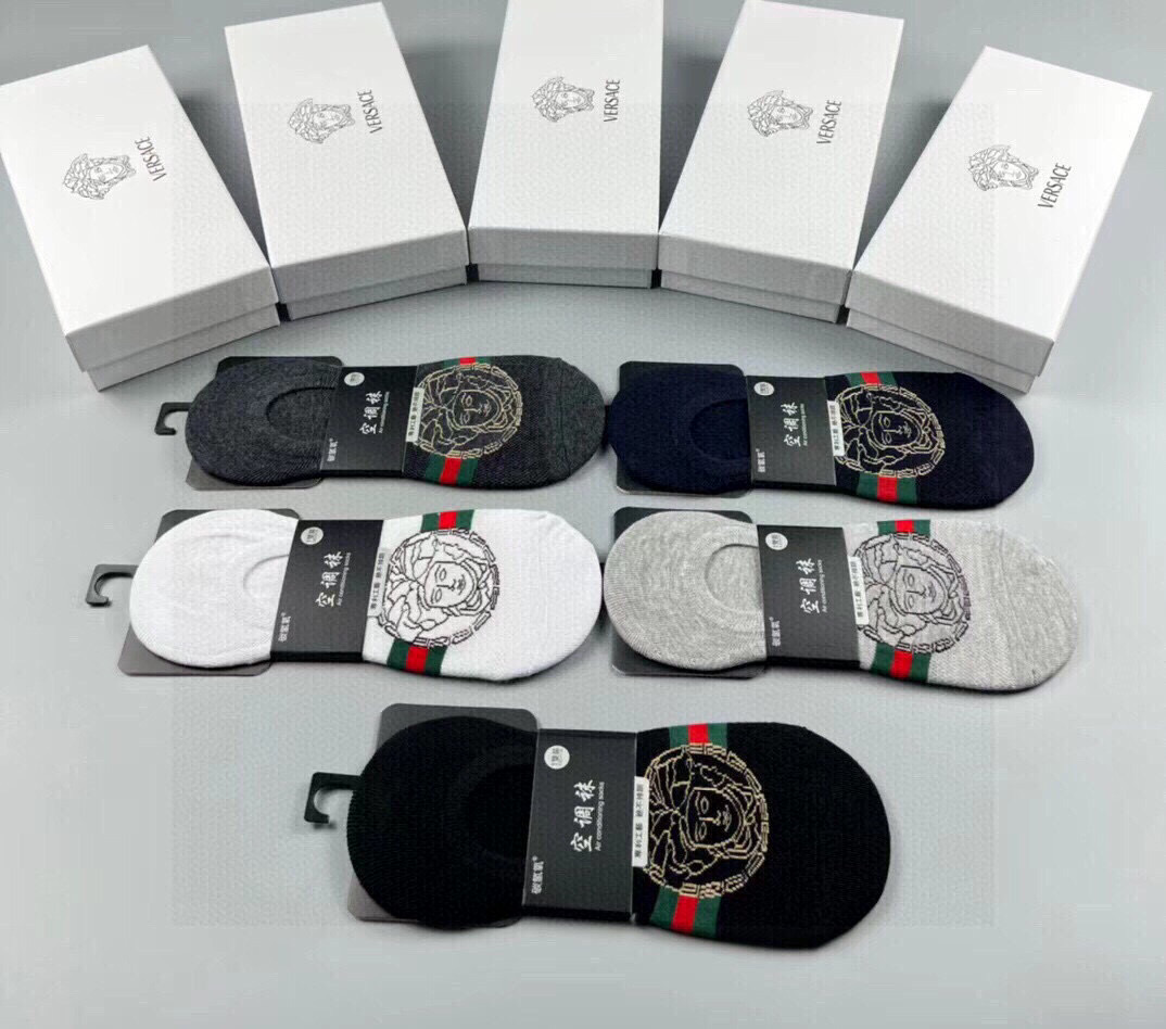  🆕Versace · 范思哲❗️新品男款隐形船袜❗️【一盒五双】纯棉材质织造，超柔软舒适，提花经典美人