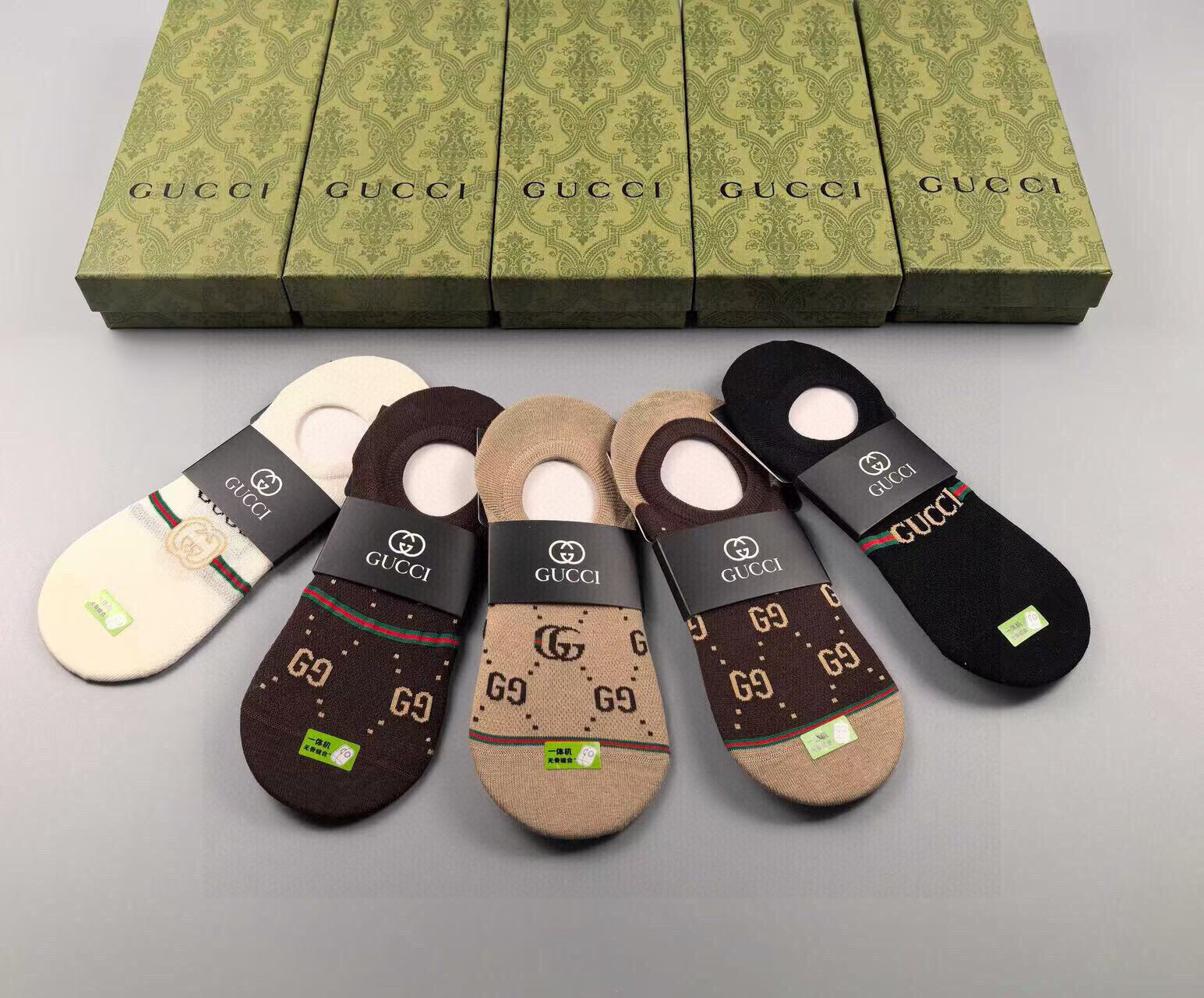  🆕Gucci · 古奇❗️G家新品女款隐形袜子❗一体机无骨缝合袜子【一盒五双】提花经典标志，纯棉材质，