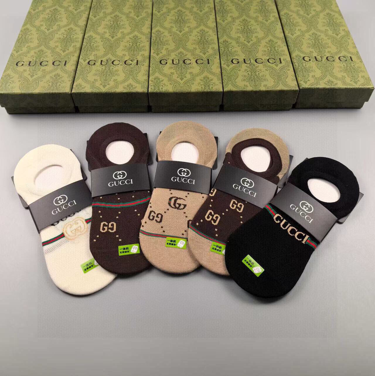  🆕Gucci · 古奇❗️G家新品女款隐形袜子❗一体机无骨缝合袜子【一盒五双】提花经典标志，纯棉材质，