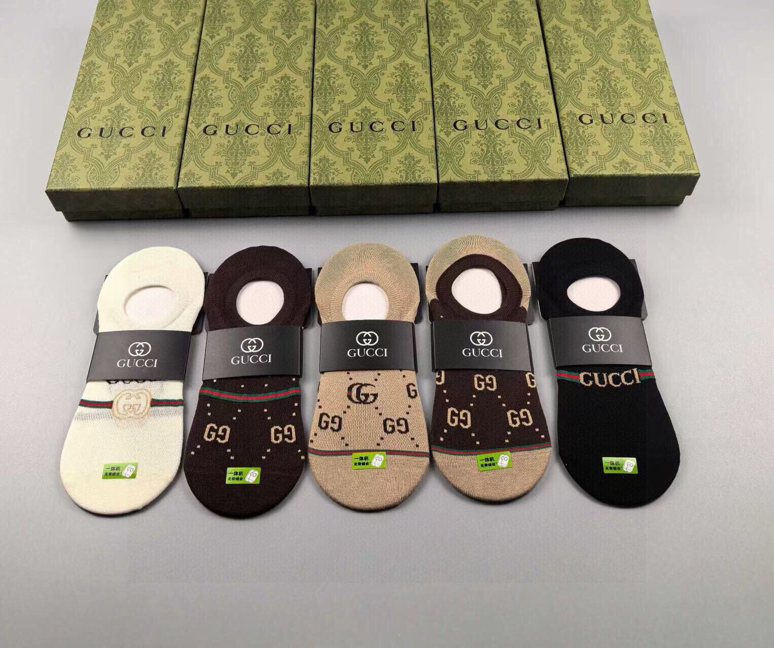  🆕Gucci · 古奇❗️G家新品女款隐形袜子❗一体机无骨缝合袜子【一盒五双】提花经典标志，纯棉材质，