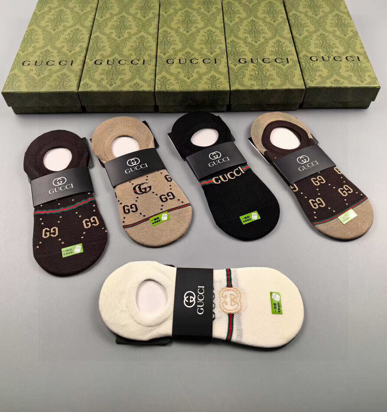  🆕Gucci · 古奇❗️G家新品女款隐形袜子❗一体机无骨缝合袜子【一盒五双】提花经典标志，纯棉材质，