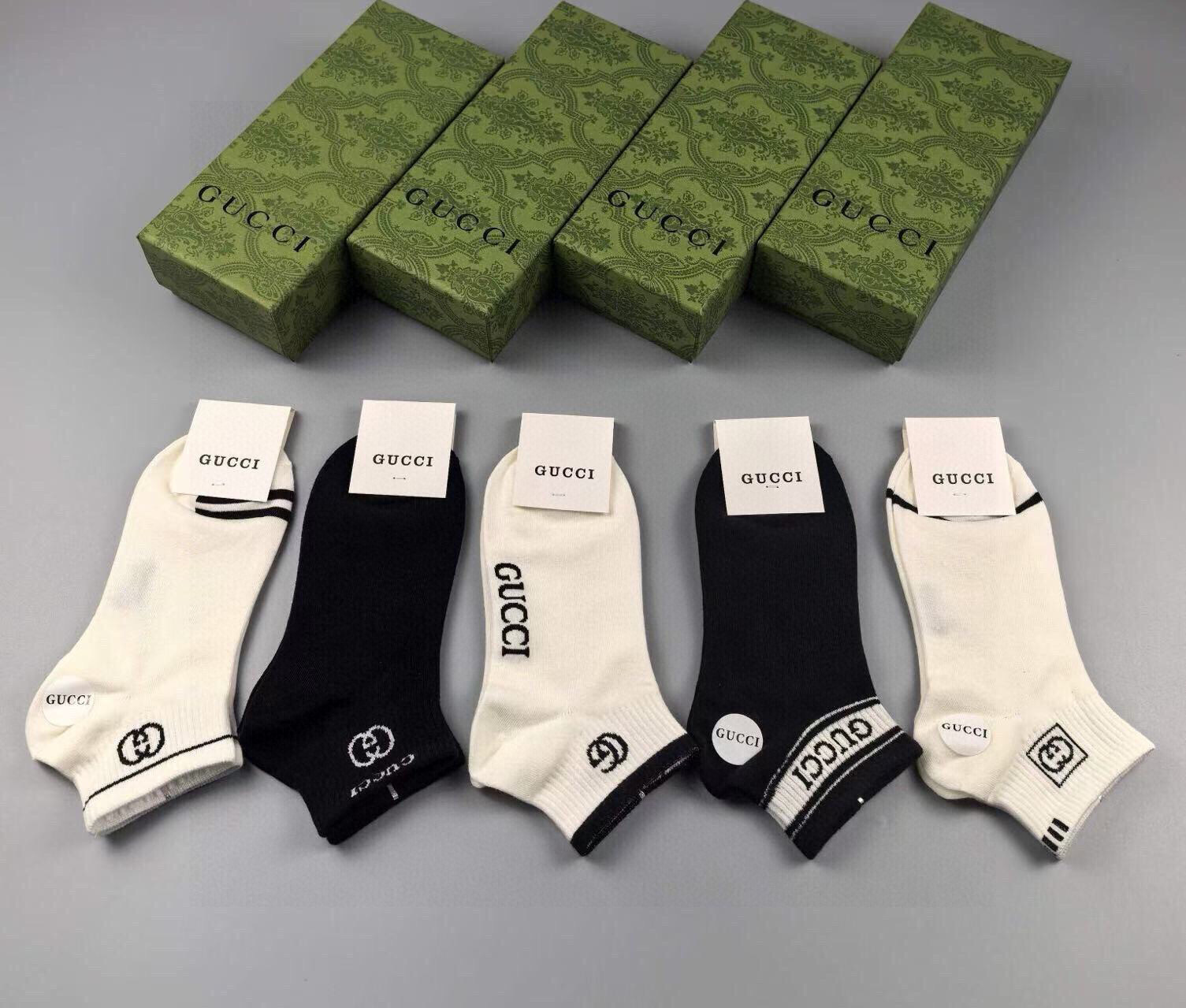  🆕Gucci · 古奇❗️G家新品短袜❗️【一盒五双】提花经典标志，超级nice，实物超漂亮，超火爆小