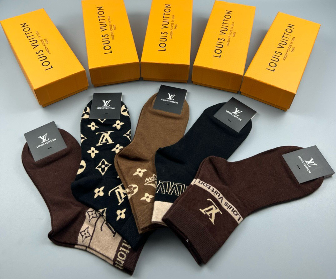  🆕Louis Vuitton · 路易威登❗️驴家新品袜子❗️【一盒五双】驴家经典logo，纯棉材质制