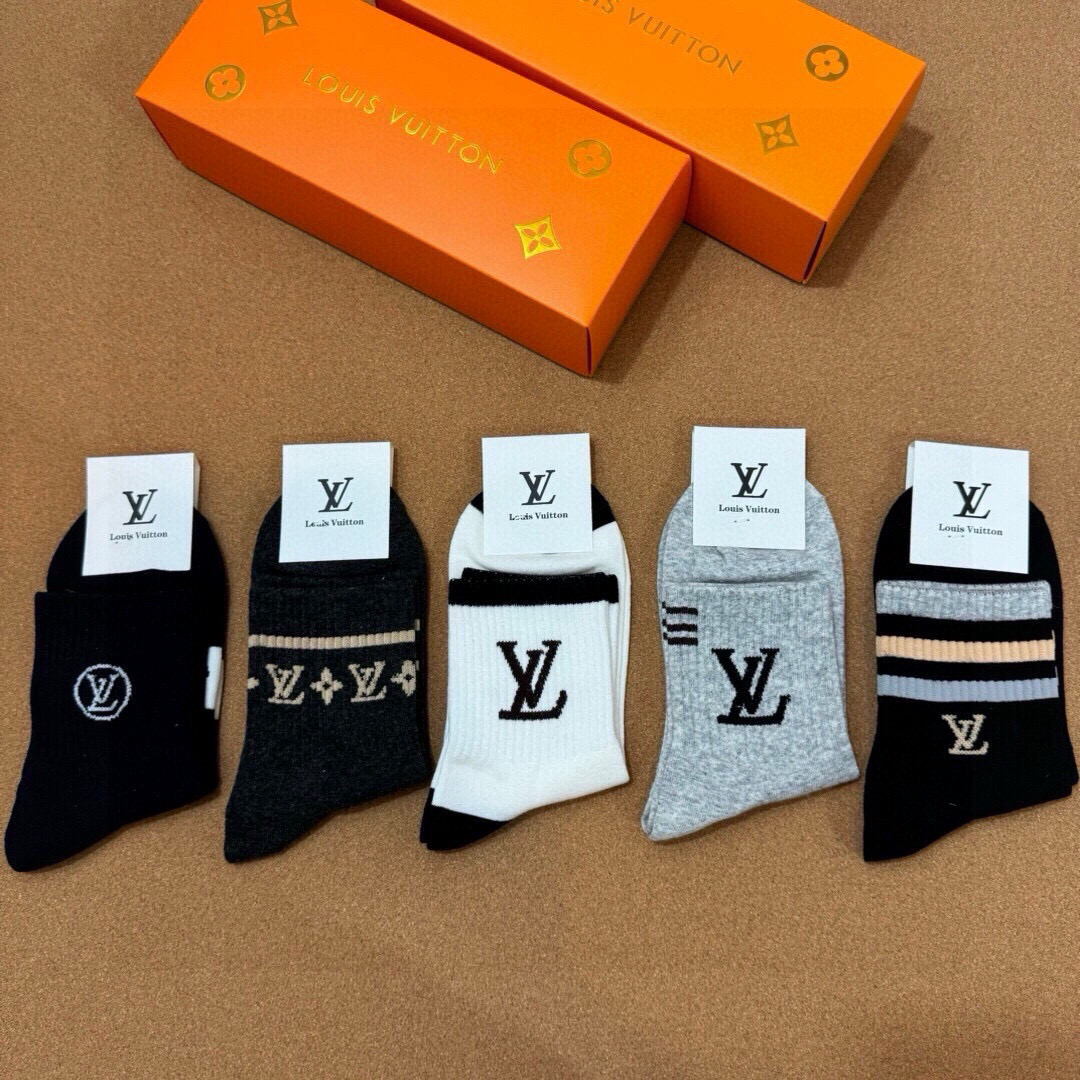  🆕Louis Vuitton · 路易威登❗️驴家新品男款袜子❗️【一盒五双】驴家经典logo，纯棉材