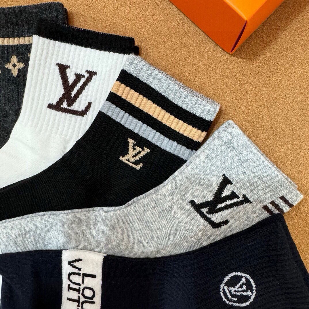  🆕Louis Vuitton · 路易威登❗️驴家新品男款袜子❗️【一盒五双】驴家经典logo，纯棉材