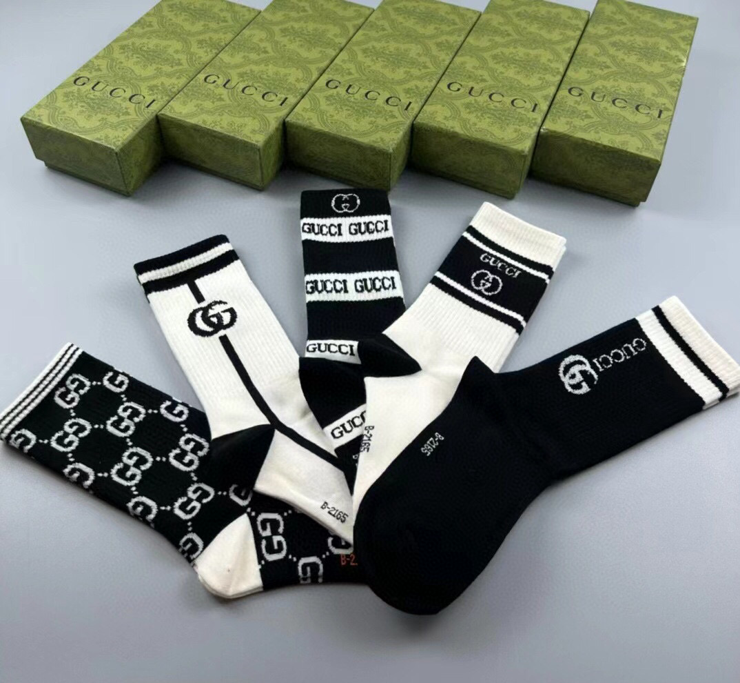  🆕Gucci · 古奇❗️大G家新品长筒袜子❗️【一盒五双】经典双G标志，特显高大上，纯棉材质，透气舒