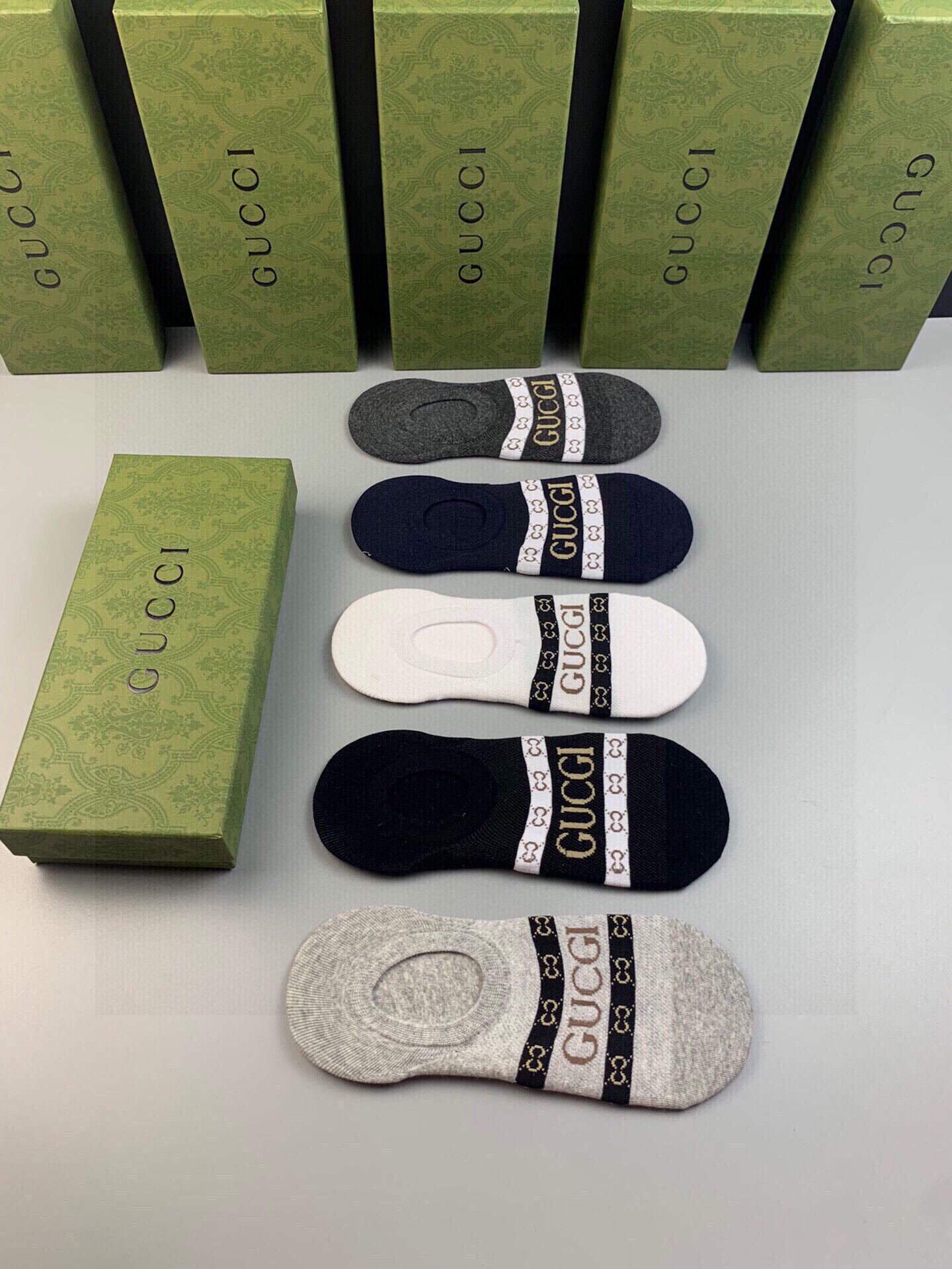  🆕Gucci · 古奇❗️G家新品男款隐形袜子❗️【一盒五双】提花经典Ｇ家标志，纯棉材质，超舒适超美腻