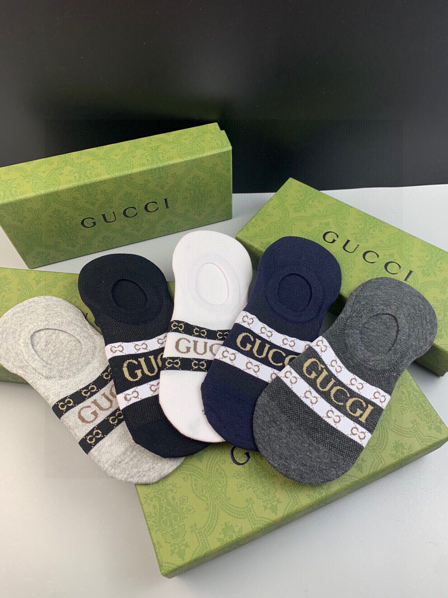  🆕Gucci · 古奇❗️G家新品男款隐形袜子❗️【一盒五双】提花经典Ｇ家标志，纯棉材质，超舒适超美腻