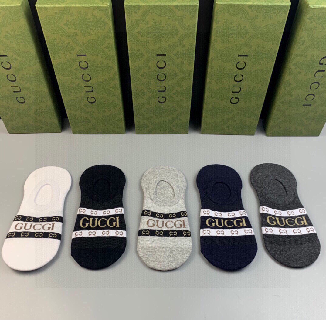  🆕Gucci · 古奇❗️G家新品男款隐形袜子❗️【一盒五双】提花经典Ｇ家标志，纯棉材质，超舒适超美腻