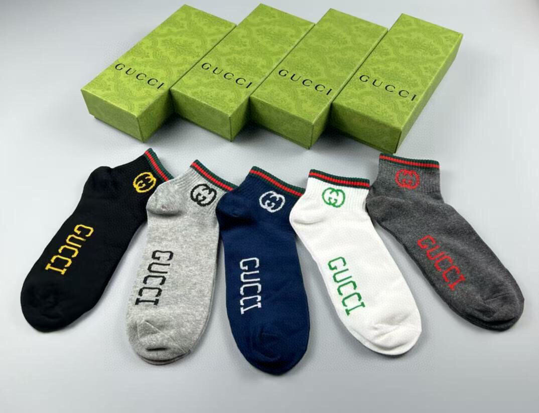  🆕Gucci · 古奇❗️G家新品短袜❗️【一盒五双】提花经典标志，超级nice，实物超漂亮，超火爆小
