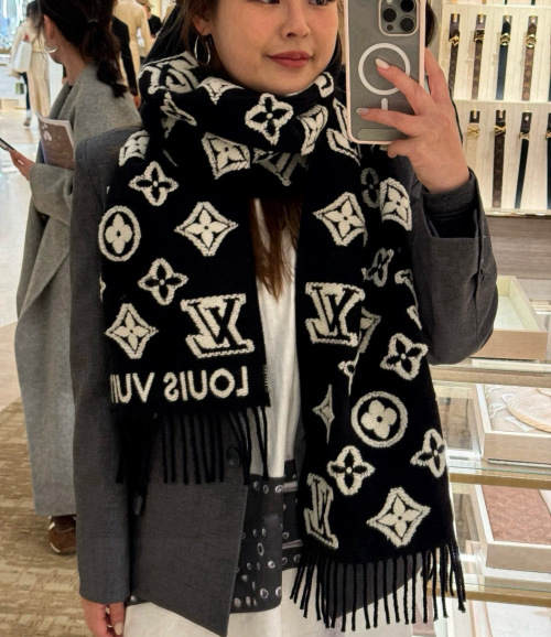 Louis Vuitton 3D Monogram Scarf - Wool, Cashmere & Silk Blend, Black and White 1 Louis Vuitton 3D Monogram Scarf - Wool, Cashmere & Silk Blend, Black and White