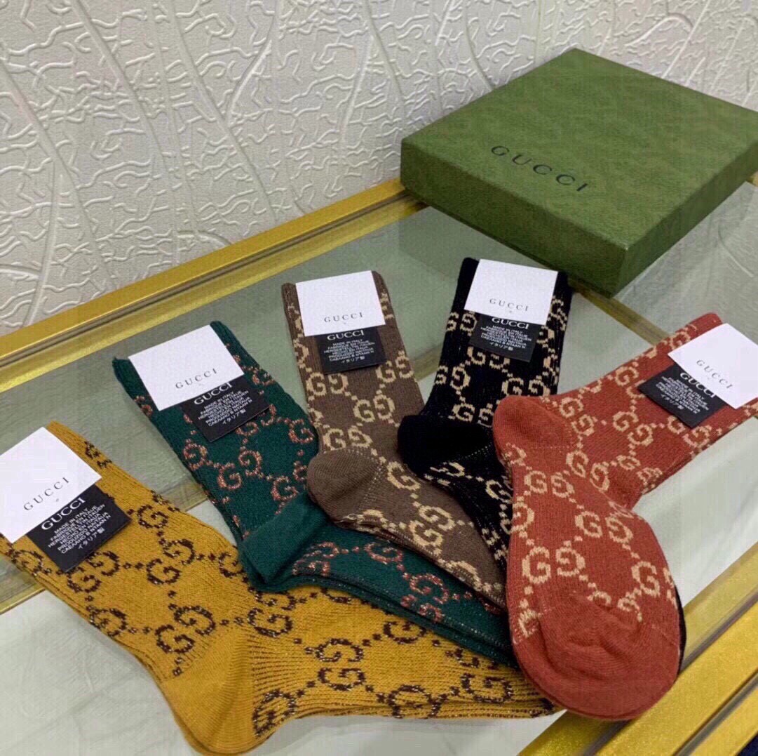 🆕Gucci · 古奇❗️G家经典中筒女款袜子❗️【一盒五双】专柜同步长袜，超级经典的双G标志百看不厌❗