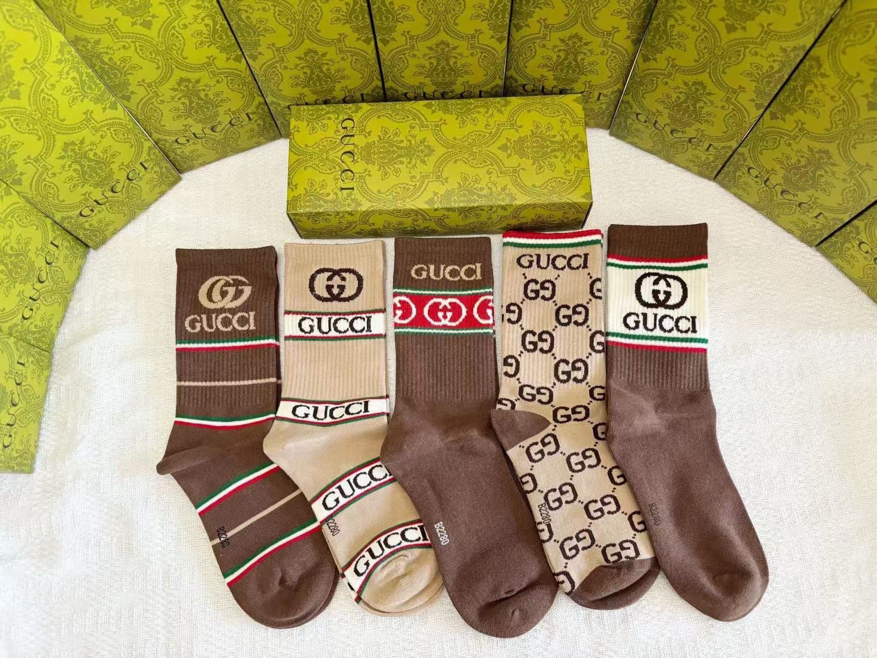 🆕Gucci · 古奇❗️大G家新品长筒袜子❗️【一盒五双】经典双G标志，特显高大上，纯棉材质，透气舒适