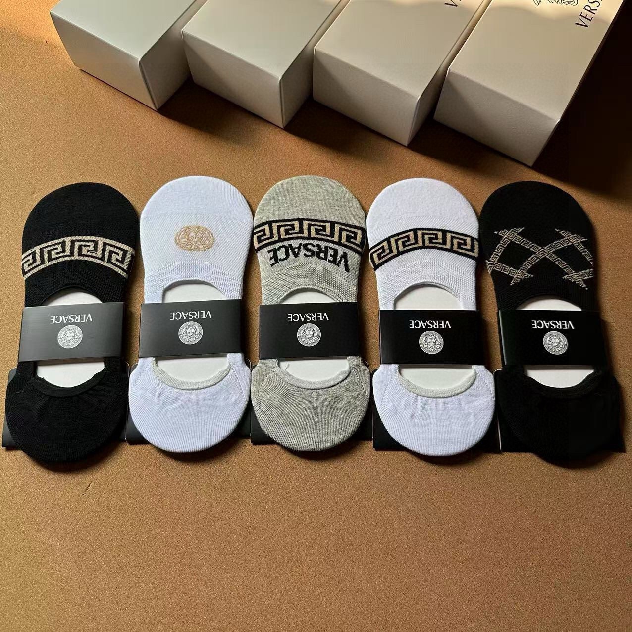 🆕Versace · 范思哲❗️新品男款隐形船袜❗️【一盒五双】纯棉材质织造，超柔软舒适，提花经典标志，