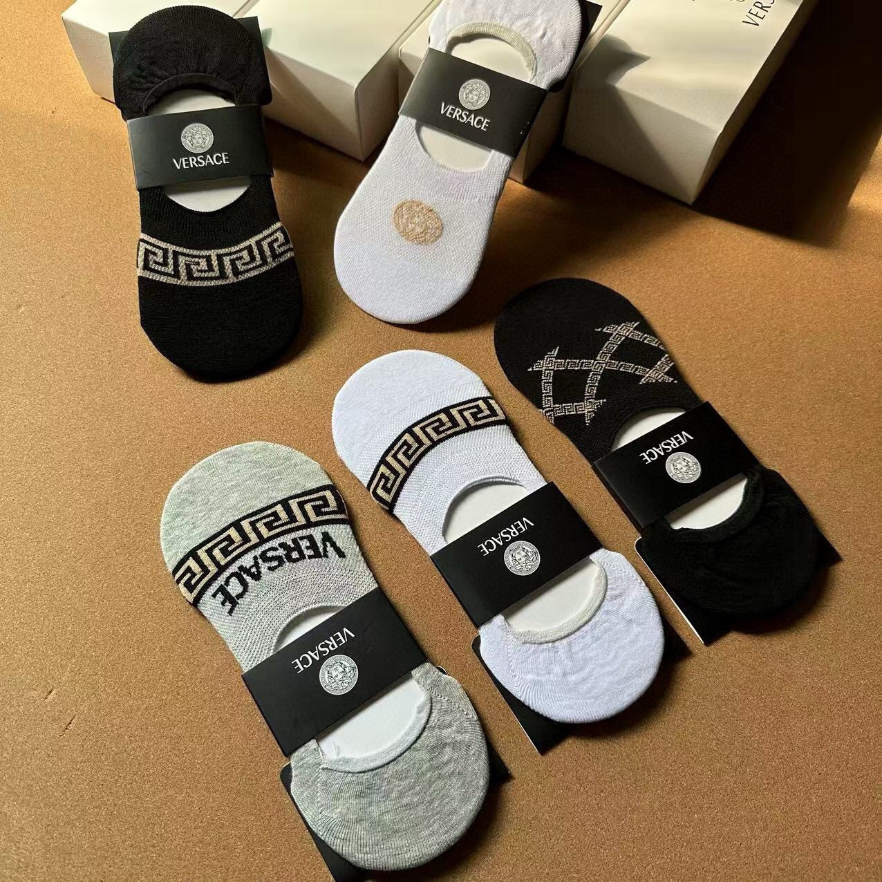 🆕Versace · 范思哲❗️新品男款隐形船袜❗️【一盒五双】纯棉材质织造，超柔软舒适，提花经典标志，