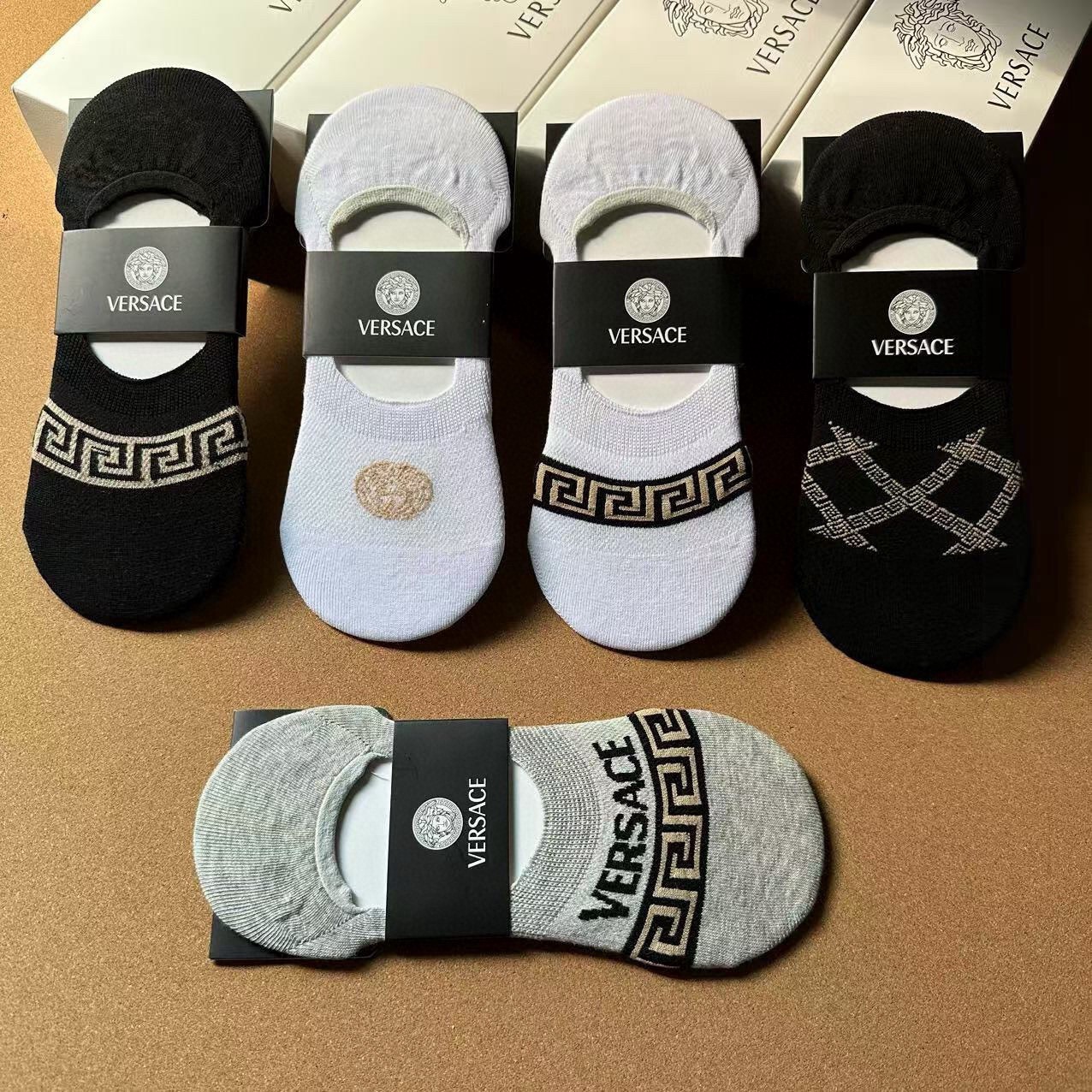 🆕Versace · 范思哲❗️新品男款隐形船袜❗️【一盒五双】纯棉材质织造，超柔软舒适，提花经典标志，