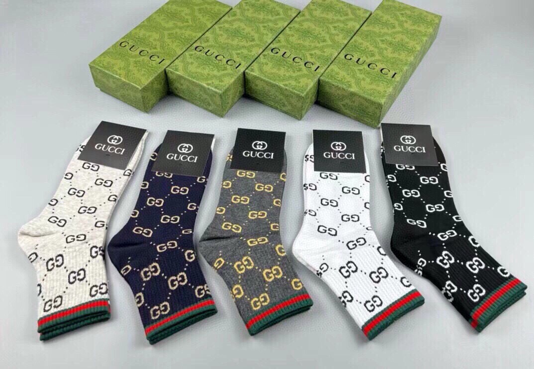 🆕Gucci · 古奇❗️大G家男款袜子❗️【一盒五双】红绿条搭配品牌全称logo，特显高大上，纯棉材质