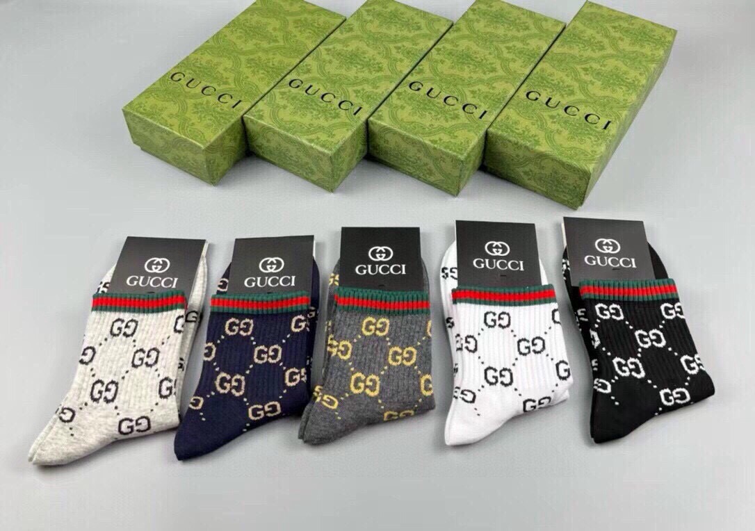🆕Gucci · 古奇❗️大G家男款袜子❗️【一盒五双】红绿条搭配品牌全称logo，特显高大上，纯棉材质