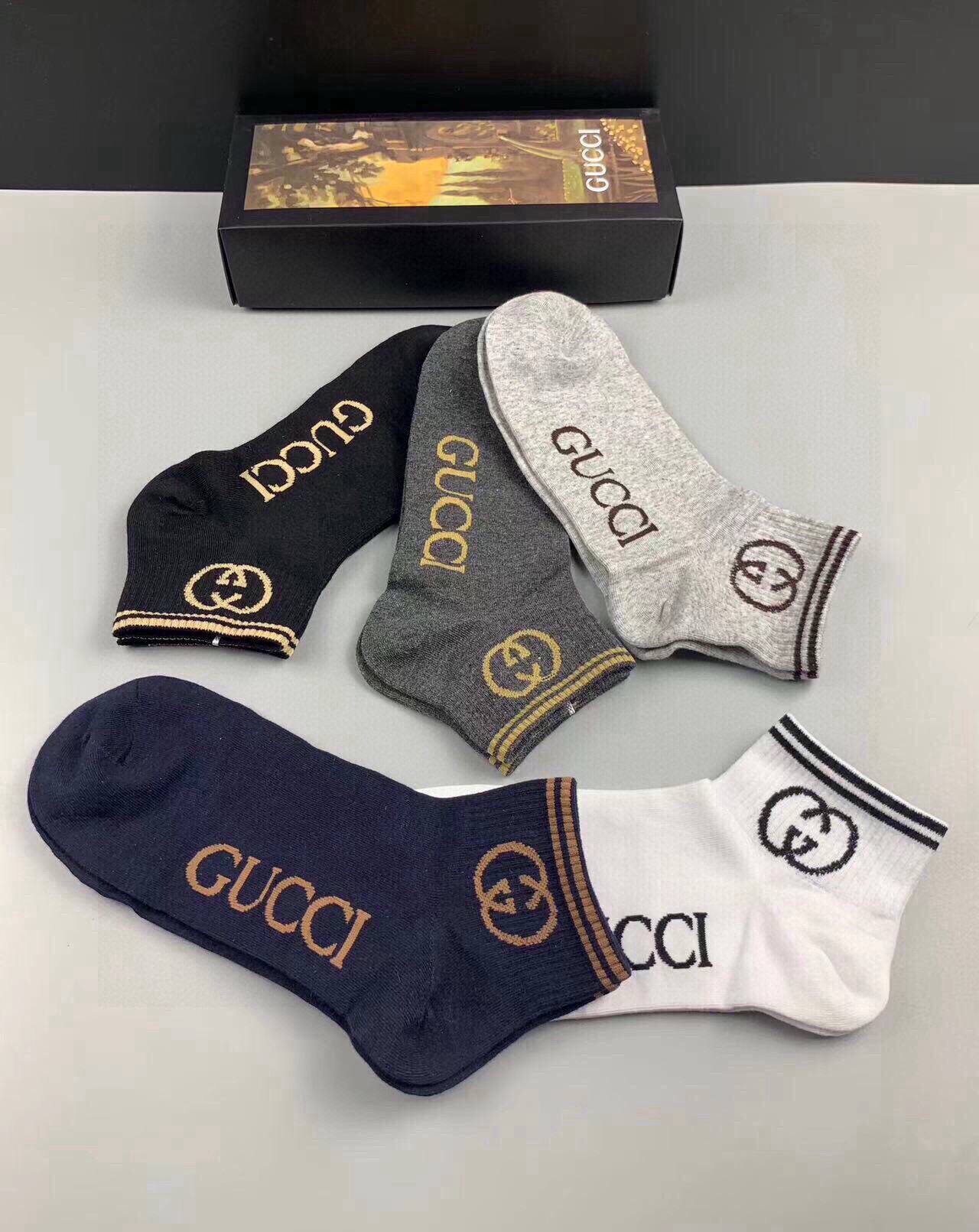 🆕Gucci · 古奇❗️G家新品短袜❗️【一盒五双】纯棉材质，提花Gucci字母标志，简单大气，实物超