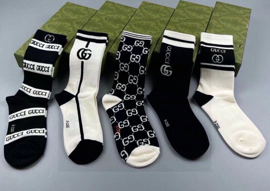 🆕Gucci · 古奇❗️大G家新品长筒袜子❗️【一盒五双】经典双G标志，特显高大上，纯棉材质，透气舒适