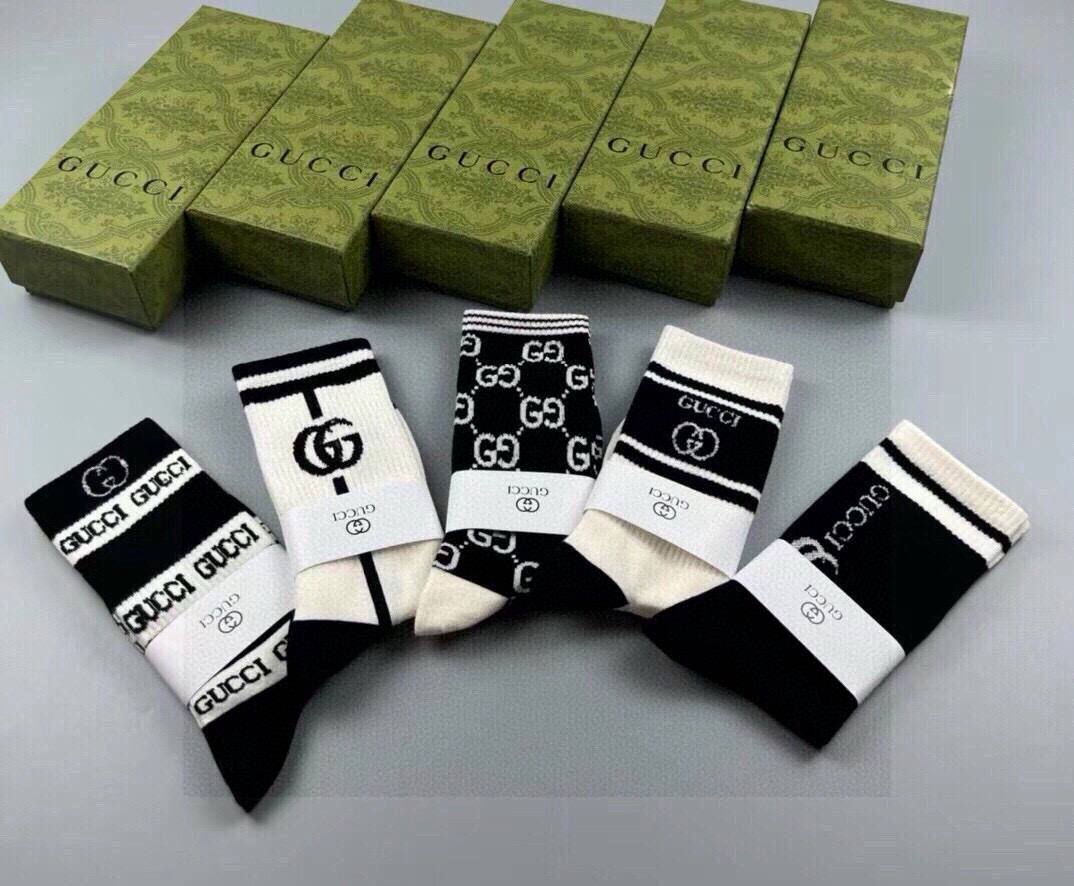 🆕Gucci · 古奇❗️大G家新品长筒袜子❗️【一盒五双】经典双G标志，特显高大上，纯棉材质，透气舒适