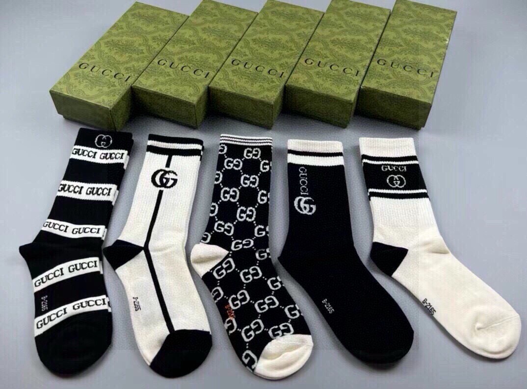 🆕Gucci · 古奇❗️大G家新品长筒袜子❗️【一盒五双】经典双G标志，特显高大上，纯棉材质，透气舒适