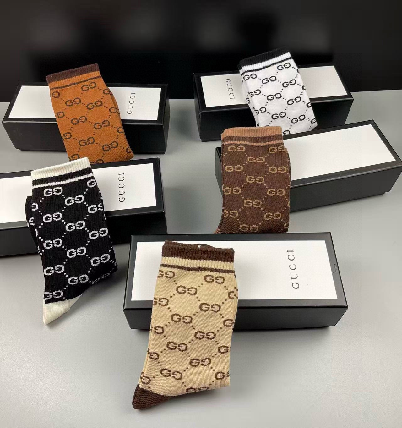 🆕Gucci · 古奇❗️大G家新品长筒袜子❗️【一盒五双】经典双G标志，特显高大上，纯棉材质，透气舒适