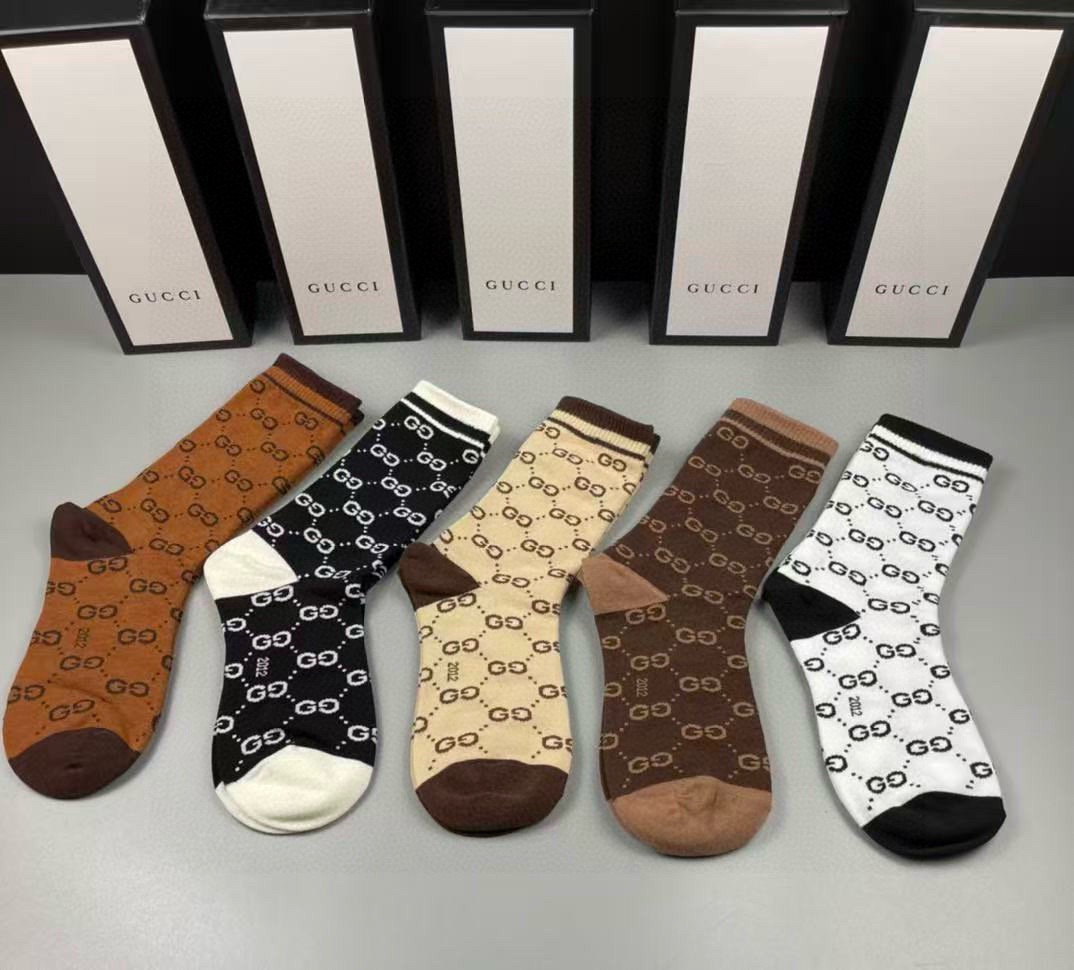 🆕Gucci · 古奇❗️大G家新品长筒袜子❗️【一盒五双】经典双G标志，特显高大上，纯棉材质，透气舒适