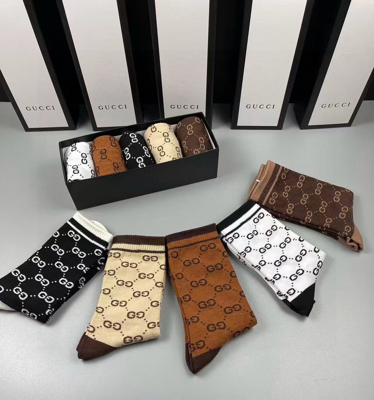 🆕Gucci · 古奇❗️大G家新品长筒袜子❗️【一盒五双】经典双G标志，特显高大上，纯棉材质，透气舒适