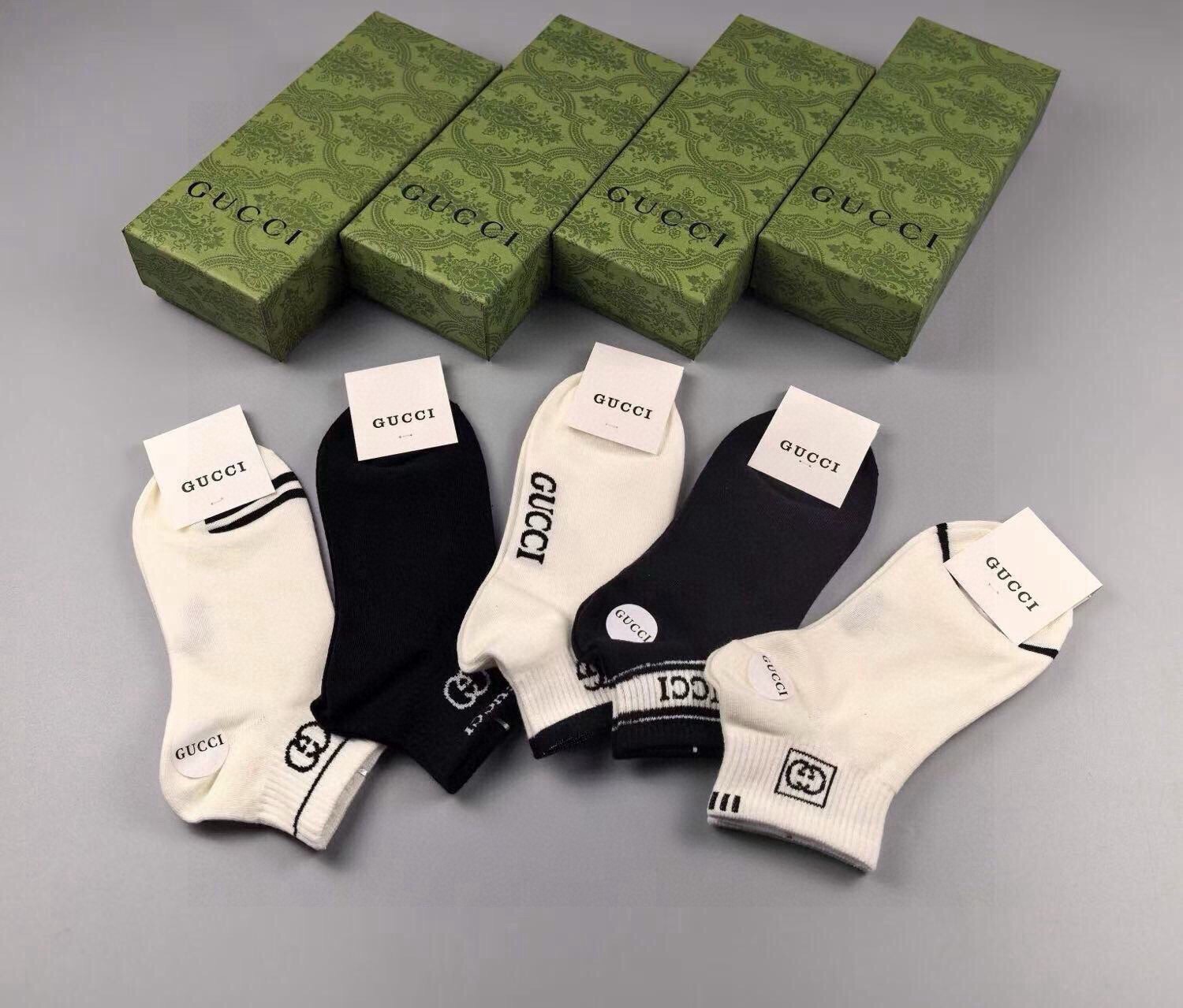 🆕Gucci · 古奇❗️G家新品短袜❗️【一盒五双】提花经典标志，超级nice，实物超漂亮，超火爆小单