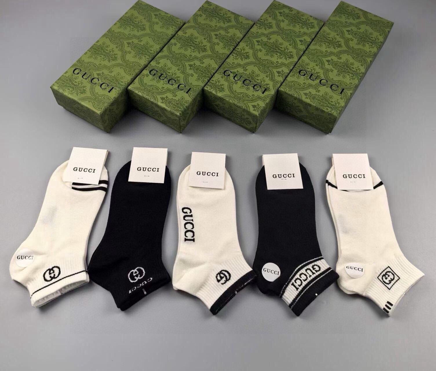 🆕Gucci · 古奇❗️G家新品短袜❗️【一盒五双】提花经典标志，超级nice，实物超漂亮，超火爆小单