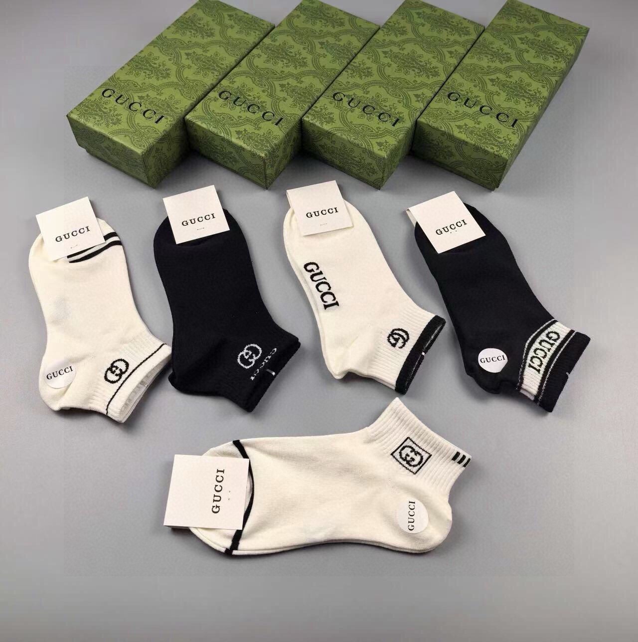 🆕Gucci · 古奇❗️G家新品短袜❗️【一盒五双】提花经典标志，超级nice，实物超漂亮，超火爆小单