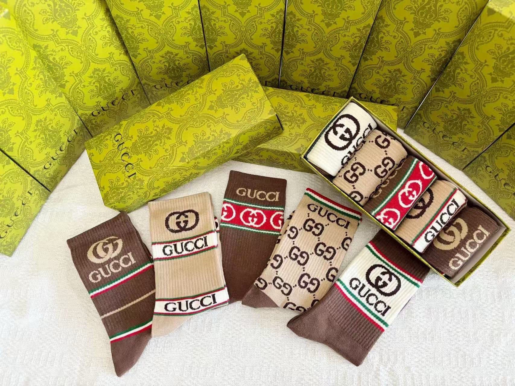 🆕Gucci · 古奇❗️大G家新品长筒袜子❗️【一盒五双】经典双G标志，特显高大上，纯棉材质，透气舒适