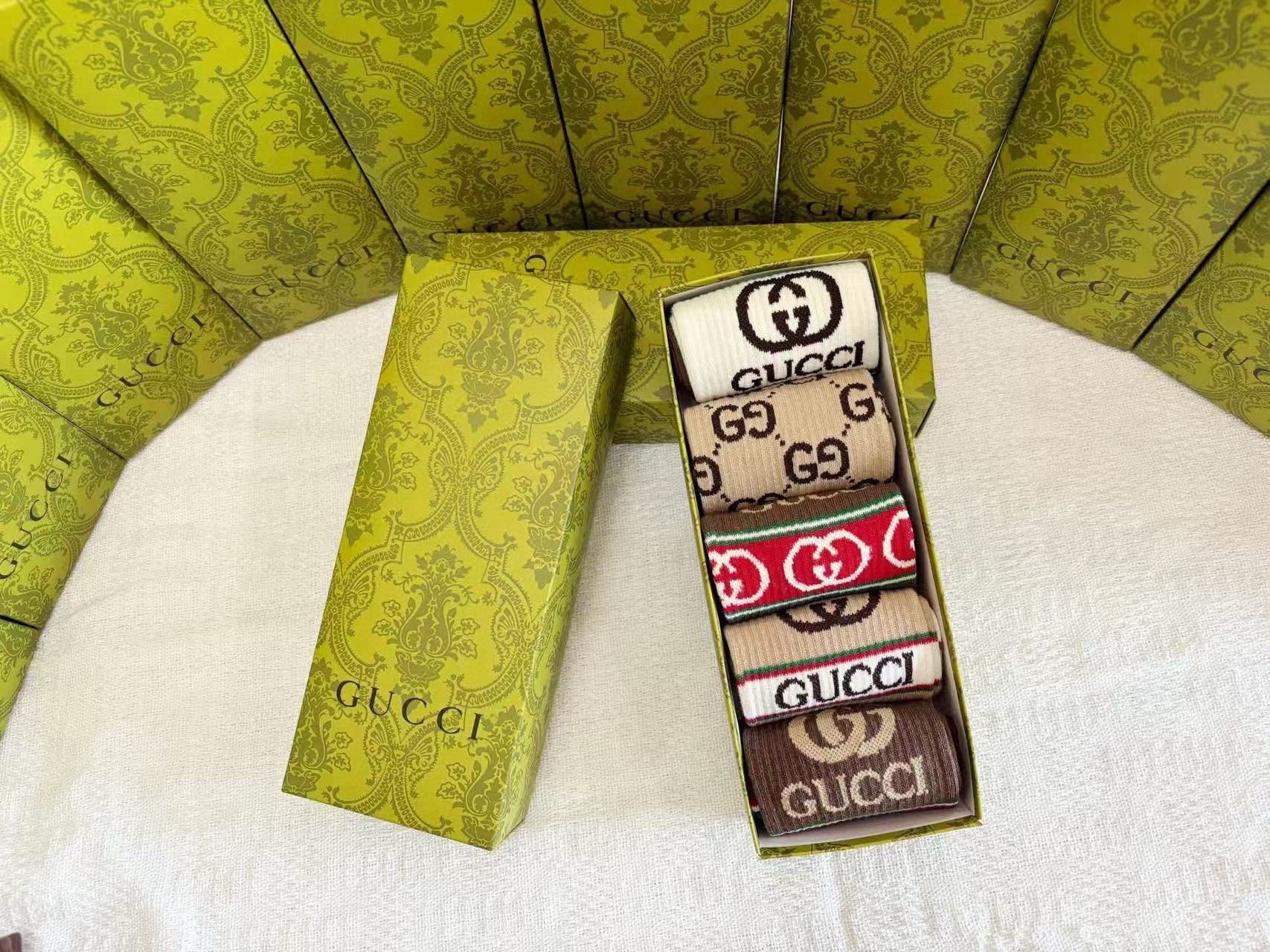 🆕Gucci · 古奇❗️大G家新品长筒袜子❗️【一盒五双】经典双G标志，特显高大上，纯棉材质，透气舒适