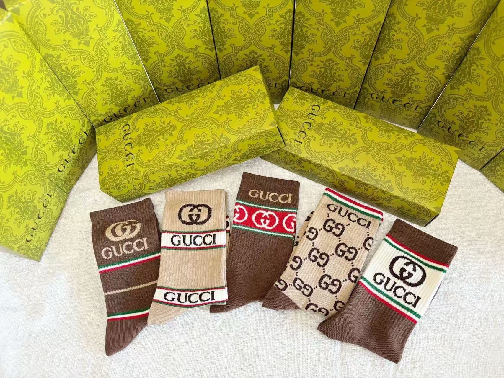 🆕Gucci · 古奇❗️大G家新品长筒袜子❗️【一盒五双】经典双G标志，特显高大上，纯棉材质，透气舒适