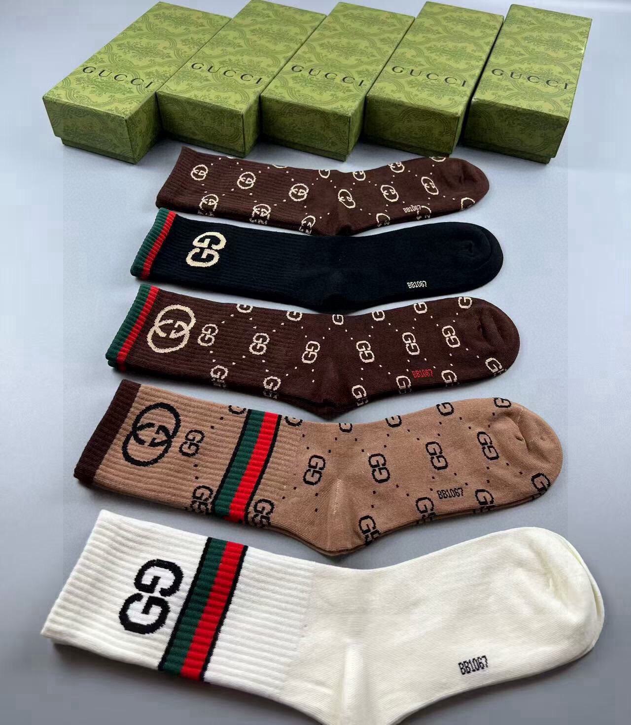 🆕Gucci · 古奇❗️大G家新品高筒袜子❗️【一盒五双】经典双G标志特显高大上，纯棉材质，透气舒适，